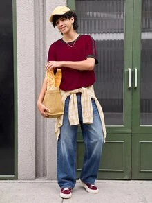 Whitmere 1pc Justice Brother Men's Loose Washed Denim Casual Baggy Wide Leg Jeans Pants (Excluding Belt/Accessories) - Royal Blue - View 7