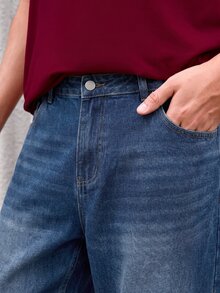 Whitmere 1pc Justice Brother Men's Loose Washed Denim Casual Baggy Wide Leg Jeans Pants (Excluding Belt/Accessories) - Royal Blue - View 6