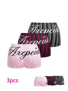 Nora Wilde 3pcs Plus Size Sporty Colorblock Striped Letter Design Bikini Bottoms - Multicolor - View 2