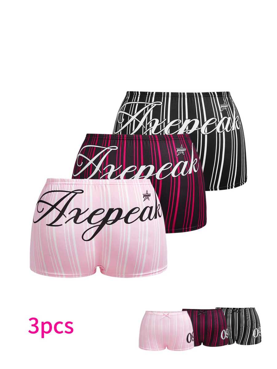 Nora Wilde 3pcs Plus Size Sporty Colorblock Striped Letter Design Bikini Bottoms - Multicolor - View 1