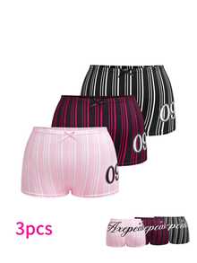 Nora Wilde 3pcs Plus Size Sporty Colorblock Striped Letter Design Bikini Bottoms - Multicolor - View 1