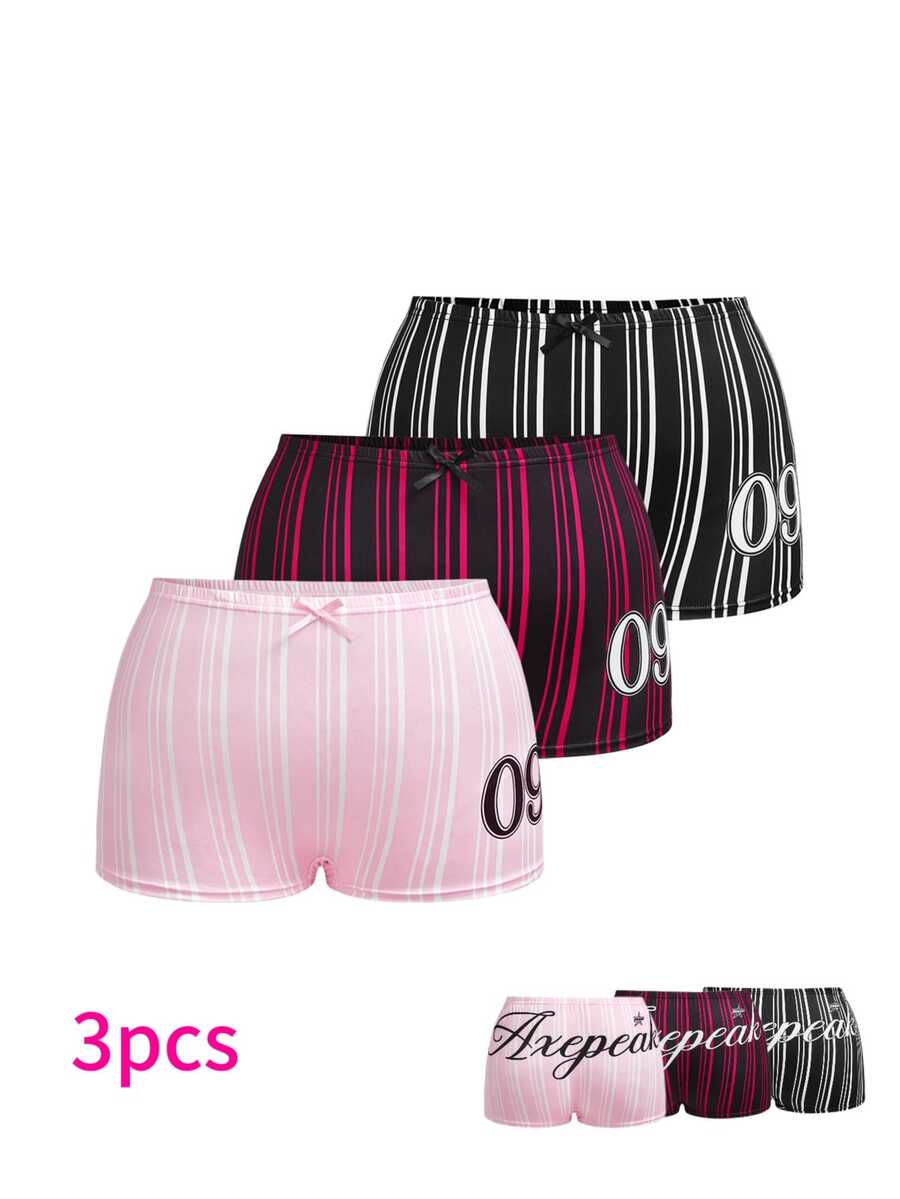 Nora Wilde 3pcs Plus Size Sporty Colorblock Striped Letter Design Bikini Bottoms - Multicolor - View 1