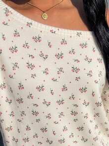 CovetEZ Sweater Lengan Panjang Motif Bunga Gaya Korea untuk Wanita, Cocok untuk Liburan - Putih - View 5