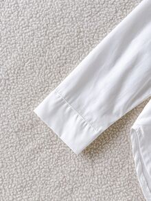 SHEIN 女童基礎款白色長袖前開鈕扣領休閒襯衫，棉混紡面料，適合學校、外出及其他場合，秋冬款 - 白色 - 查看 6