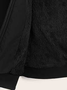 SHEIN CURVE+ Jaket Kasual Berkerudung dengan Resleting, Warna Polos, Ukuran Besar, Serbaguna/Musim Dingin/Gugur - Hitam - View 9