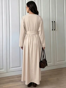 Elenzga Women's Elegant Solid Color Long Dress - Apricot - View 2