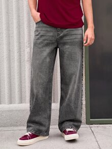 Whitmere 1件 Justice Brother 男士宽松水洗牛仔休闲阔腿牛仔裤（不含腰带/配饰） - 灰色 - 查看 4