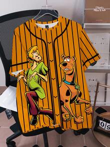 SCOOBY-DOO X SHEIN 男士條紋圓領短袖休閒T恤 -DOO - 白色 - 查看 5