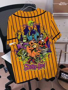 SCOOBY-DOO X SHEIN 男士條紋圓領短袖休閒T恤 -DOO - 白色 - 查看 2