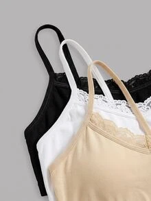 SHEIN Girlism 兒童青少年女孩 3件組黑白灰多件裝簡約V領背心、墊肩內衣與賽車背內褲套裝，舒適素色，春夏居家，Clean Girl/美式風格，青少年適用 - 彩色 - 查看 9