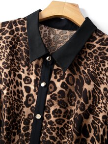 GlowEve CURVE Women's Autumn/Winter Leopard Print Button Long Sleeve Dress - Multicolor - View 5