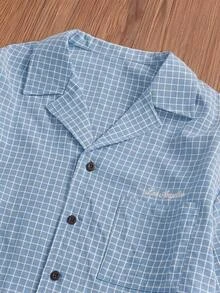 SWAVVY Men's Plaid Patchwork 2 In 1 Shirt - Blue - View 3