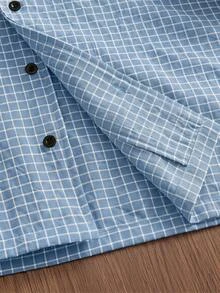 SWAVVY Men's Plaid Patchwork 2 In 1 Shirt - Blue - View 5