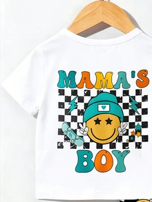 2pcs/Set Baby Boy Casual Graphic Print Top And Checkered Shorts Set, Suitable For Outings In Summer - White - View 5