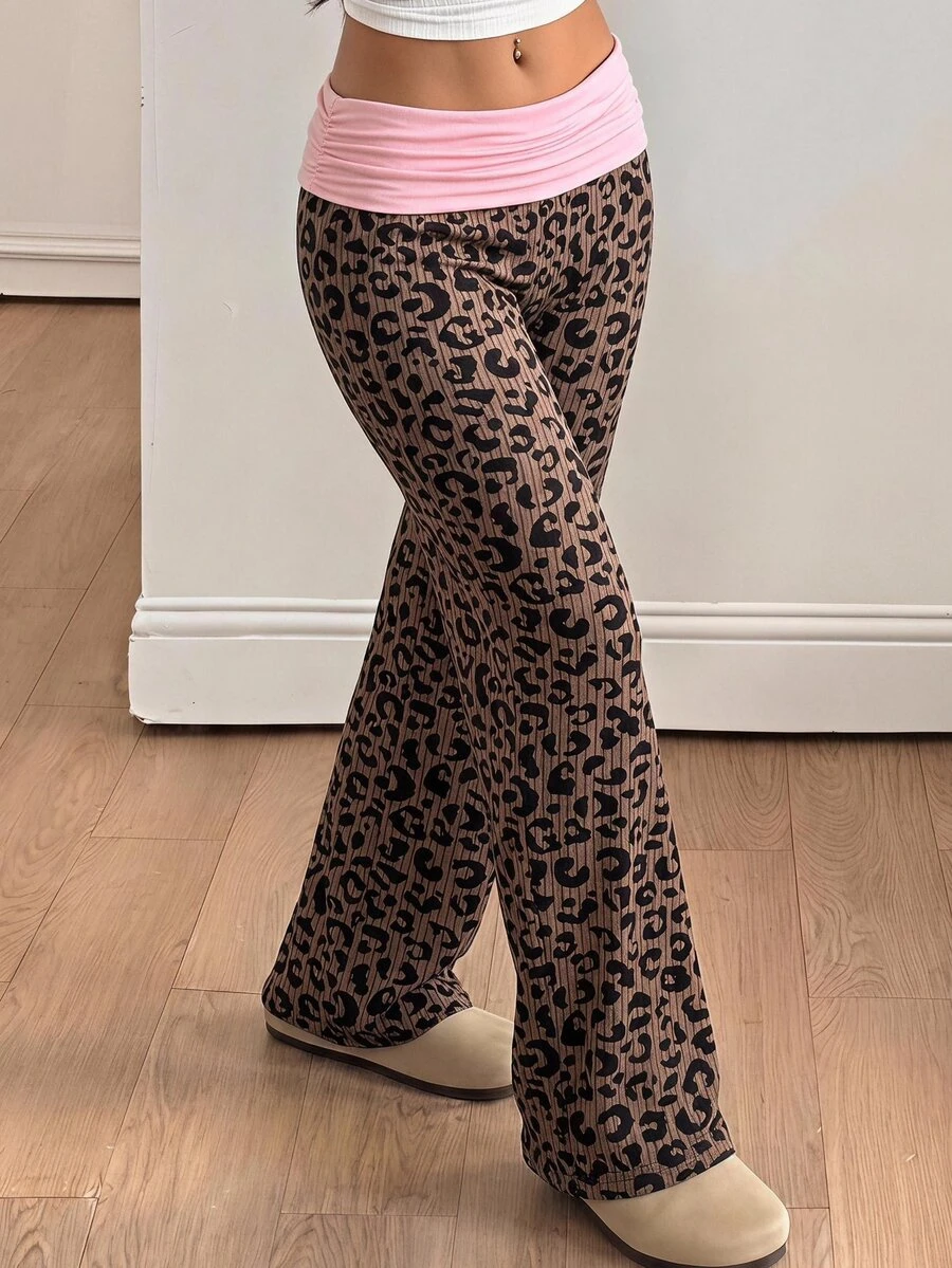 SHEIN Tween Girls Polka Dot Patchwork Coffee Color Casual Long Pants - Coffee Brown - View 1