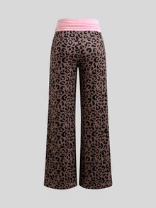SHEIN Tween Girls Polka Dot Patchwork Coffee Color Casual Long Pants - Coffee Brown - View 4