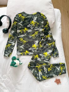 SHEIN Tween Boy Snug Fit Kids Camouflage Pattern Crew Neck Long Sleeve Autumn Winter Pants Casual Comfortable Snug Fit Loungewear Pajama Set 2pcs - Multicolor - View 2