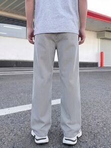 SHEIN 兒童青少年男孩休閒街頭風學院風條紋刺繡圖案梭織直筒長褲附口袋，輕盈舒適百搭，適合出遊、度假、拍照、上學、運動、派對，適用於春夏季 - 灰色 - 查看 2