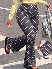 Muchica Celana Panjang Model Flare Motif Polkadot Pinggang Tinggi Ukuran Plus Wanita Warna Abu-abu Gelap - Dark Grey - View 2