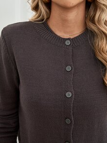 Omancia Solid Button Placket Cardigan & Crop Knit Top & Knit Pants Set - Dark Grey - View 3