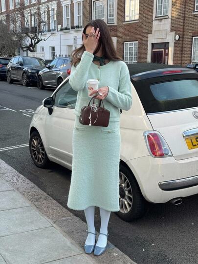 Serisse Women's Blue-Green/Mint Green/Light Blue/Turguoise Cardigan Knit Set,Button Front Cardigan & Midi Pencil Skirt, Fall Winter Elegant Office Work Party