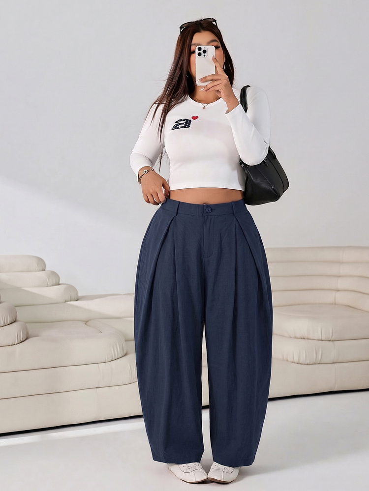 Solflare Celana Panjang Wanita Ukuran Besar Warna Polos Kasual Serbaguna untuk Pemakaian Sehari-hari - Navy Blue - View 5