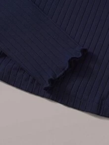 SHEIN EZwear 海軍藍羅紋針織女款T恤 秋季 - 藏蓝色 - 查看 3