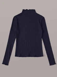 SHEIN EZwear 海軍藍羅紋針織女款T恤 秋季 - 藏蓝色 - 查看 2