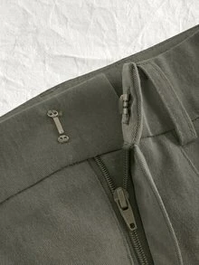 SHEIN EZwear 大尺碼休閒時尚俐落拉鍊百褶繫腰長褲，適合辦公室、派對與正式場合，橄欖綠，秋季款 - 軍綠色 - 查看 3