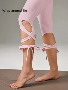 OutZeal Women Sports Pink Short Leggings Solid Color Yoga Ballet Gym Quick-Dry Crossover Waist Cropped Pants Spring Summer - Pink - View 4