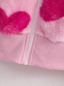Girls' Pink Heart Plush Hooded Jacket - Black - View 8