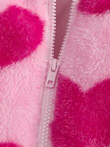 Girls' Pink Heart Plush Hooded Jacket - Black - View 7