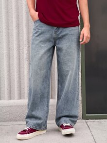 Whitmere 1件 Justice Brother 男士宽松水洗牛仔休闲阔腿牛仔裤（不含腰带和配饰） - 淺藍色 - 查看 4