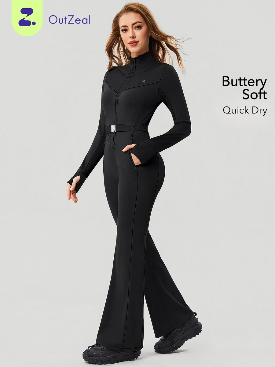 OutZeal Women Outdoor Jumpsuit Daily Casual Quick-Drying Buttery Soft Flared Leg With Pockets - Black - View 1