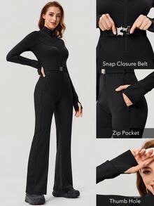 OutZeal Women Outdoor Jumpsuit Daily Casual Quick-Drying Buttery Soft Flared Leg With Pockets - Black - View 4