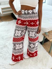 SHEIN Tween Girls Red Plaid Fuzzy Straight Leg Wide Leg Casual 90s Cute Fashion   Pants, Christmas Surprise Gift Long Pants Autumn - Red - View 8