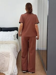 Napfluff 舒適休閒 100% 純棉女款居家睡衣套裝 - 咖啡棕 - 查看 2