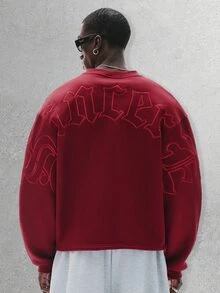 STYNVO Men's Letter Print Casual Streetwear Everyday Long Sleeve Sweatshirt Date Night Boxing Dark Red Autumn - Red - View 2
