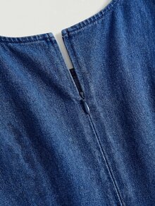 SHEIN MOD Women's Fashion Pleated Back Slit Denim Dress - Dark Wash - View 6