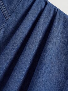 SHEIN MOD Women's Fashion Pleated Back Slit Denim Dress - Dark Wash - View 5