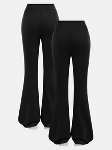 Girlism Tween Girls Casual Solid Color Flare Sleeve Pants Set, Bell Bottom Pants, Pants Flare Leg, Flare Pants, Flare Leggings, Flared Sweatpants - Black - View 13