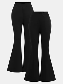 Girlism Tween Girls Casual Solid Color Flare Sleeve Pants Set, Bell Bottom Pants, Pants Flare Leg, Flare Pants, Flare Leggings, Flared Sweatpants - Black - View 3
