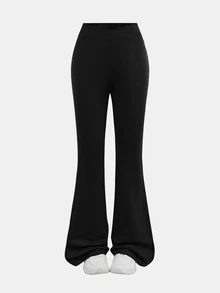 Girlism Tween Girls Casual Solid Color Flare Sleeve Pants Set, Bell Bottom Pants, Pants Flare Leg, Flare Pants, Flare Leggings, Flared Sweatpants - Black - View 10
