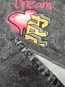 SHEIN ChillGRL 青少年女孩梭织字母图案休闲直筒裤 - 黑色 - 查看 7