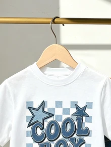 Tween Boy Round Neck Letter Print Short Sleeve T-Shirt And Shorts Casual Daily Set,Casual Outfits For And Back To School Gatherings - Multicolor - View 4