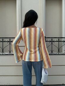 Siren Gaze 秋季新款女款刺繡長袖襯衫,適合早午餐,藍色與棕色復古休閒風 - 彩色 - 查看 3