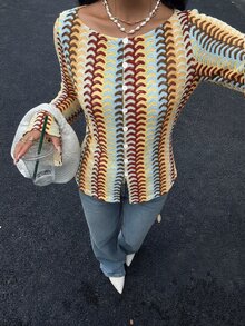 Siren Gaze 秋季新款女款刺繡長袖襯衫,適合早午餐,藍色與棕色復古休閒風 - 彩色 - 查看 6