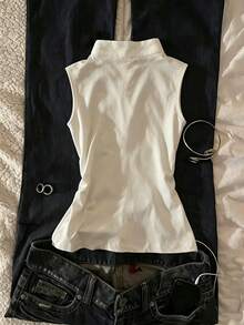 SuriyaCove Women's Chinese Character Print Fitted Casual Tank Top - White - View 4