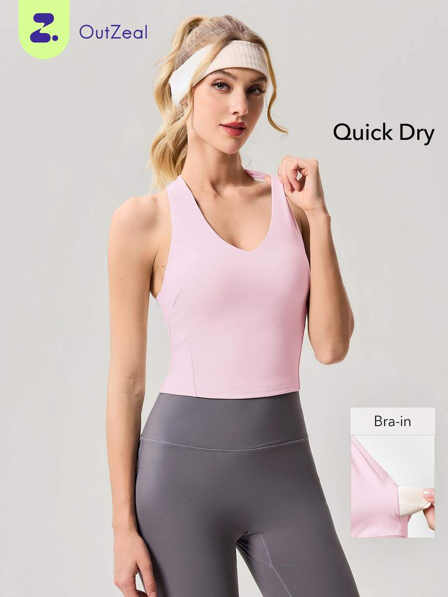 OutZeal Women Sports Pink Bra Gym Workout Wear Buttery Soft Bra-In Racer Back Active Top - Pink - View 1