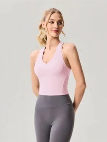 OutZeal Women Sports Pink Bra Gym Workout Wear Buttery Soft Bra-In Racer Back Active Top - Pink - View 6